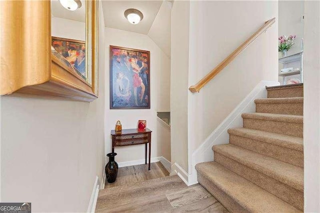 stairs with hardwood / wood-style floors