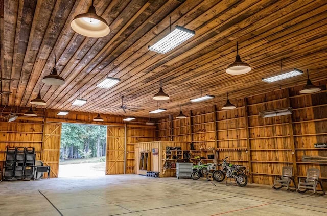 garage with wooden walls