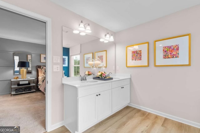 bathroom with vanity and wood-type flooring