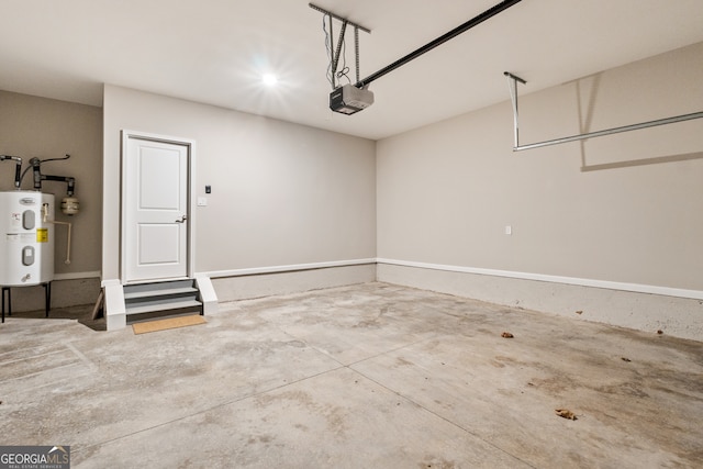 garage with water heater and a garage door opener