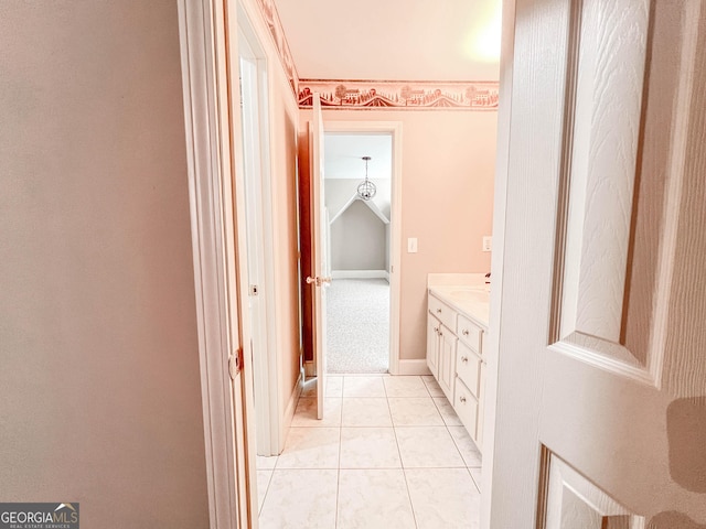 bathroom with vanity and tile patterned floors