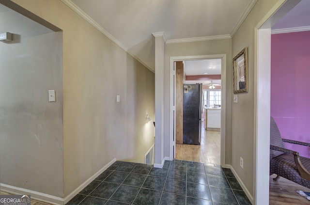 corridor featuring ornamental molding