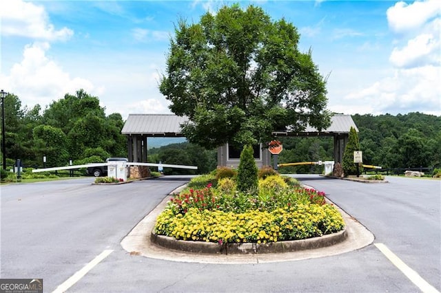 view of road with curbs and a gated entry