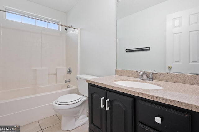 full bathroom with vanity, tile patterned flooring, toilet, and bathtub / shower combination