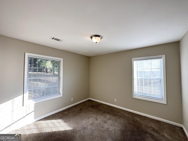 carpeted spare room featuring a wealth of natural light