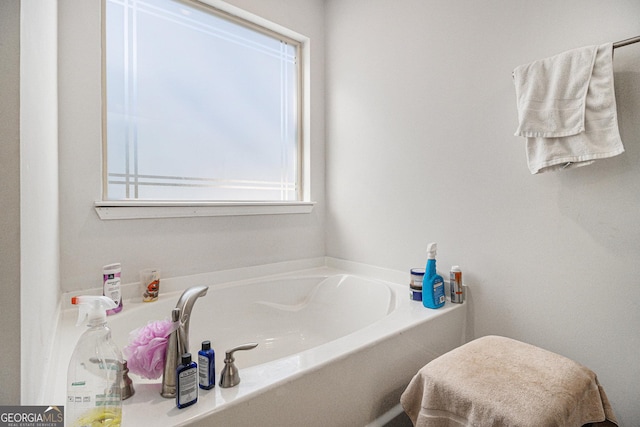 bathroom with plenty of natural light and a washtub