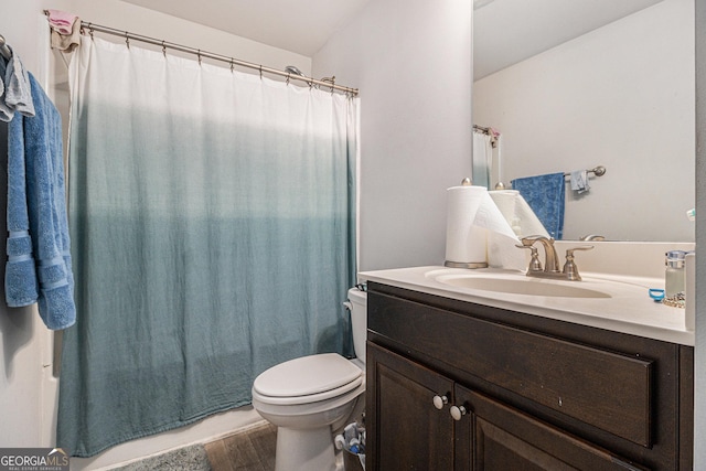 bathroom featuring vanity, toilet, and wood-type flooring