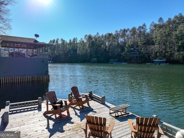 view of dock with a water view