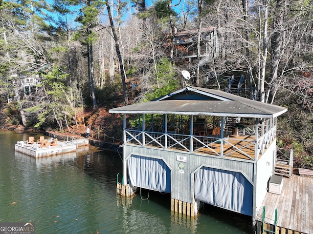 view of dock with a water view