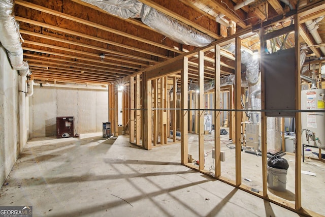 basement featuring water heater