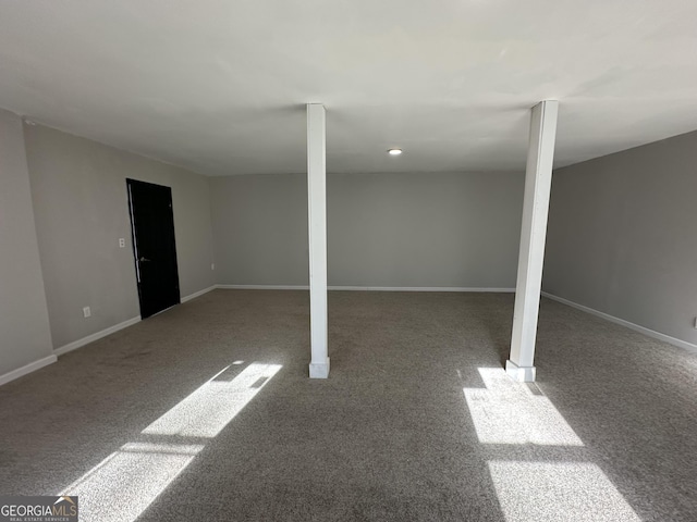 basement with carpet flooring