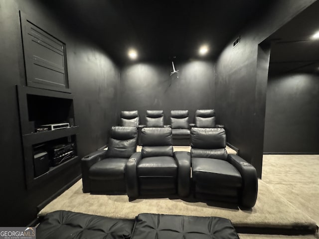 cinema room with carpet floors