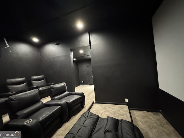 view of carpeted home theater room