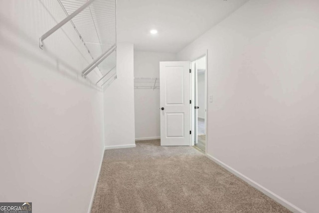 spacious closet with light carpet