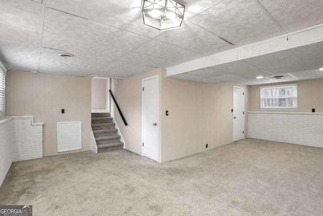 basement with light carpet