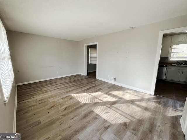 spare room featuring wood-type flooring and sink