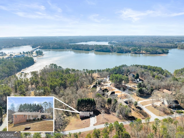 aerial view featuring a water view