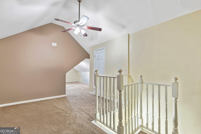 bonus room featuring carpet, ceiling fan, and vaulted ceiling