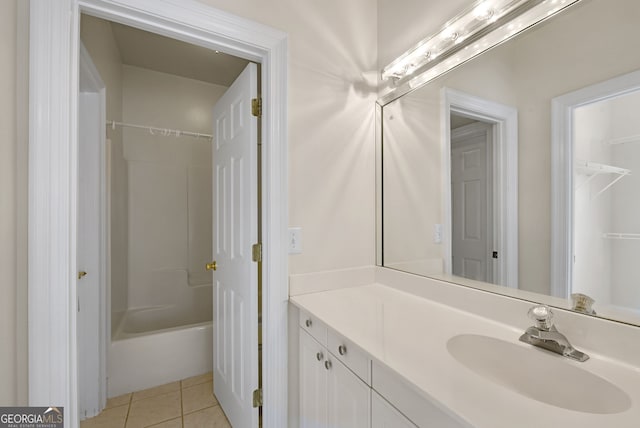 bathroom featuring tile patterned floors, vanity, and washtub / shower combination