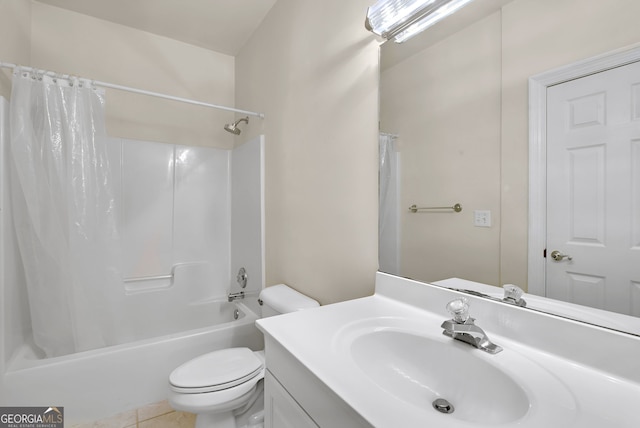 full bathroom with tile patterned flooring, vanity, shower / bath combination with curtain, and toilet