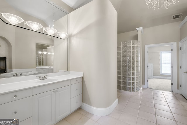 bathroom featuring vanity and tile patterned floors