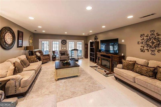 living room featuring french doors