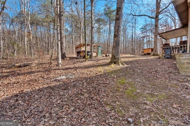 view of yard featuring a storage shed