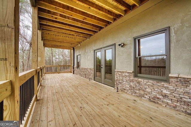 wooden terrace with french doors