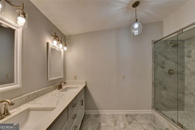 bathroom with vanity and walk in shower