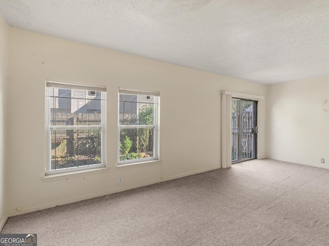 spare room with a textured ceiling, carpet floors, and a healthy amount of sunlight