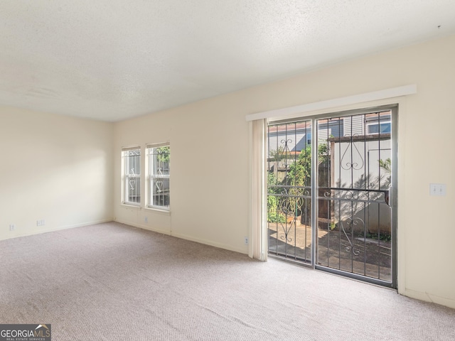 unfurnished room featuring carpet, a textured ceiling, and plenty of natural light