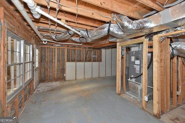 basement with heating unit