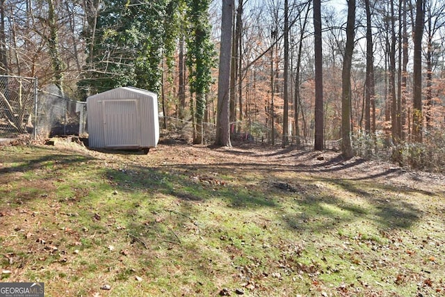 view of yard with a storage shed