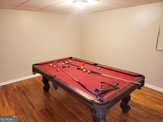 rec room with hardwood / wood-style floors and pool table