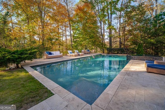 view of swimming pool with a patio