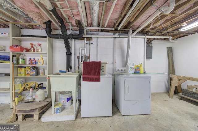 basement featuring washer and dryer and electric panel