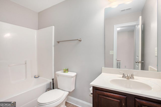 full bathroom with vanity, toilet, and shower / bathtub combination