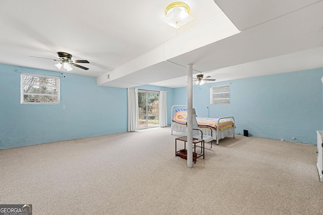 bedroom featuring carpet and ceiling fan