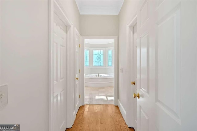 hall with light hardwood / wood-style floors