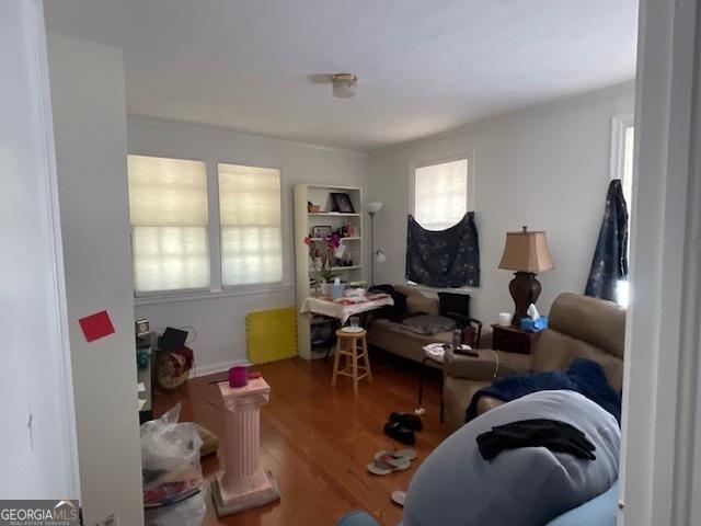 living room with hardwood / wood-style floors and a healthy amount of sunlight