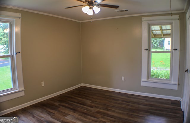 1812 Barnesville Hwy, Thomaston, GA 30286 - unfurnished room with dark wood-style flooring, plenty of natural light, baseboards, and ornamental molding