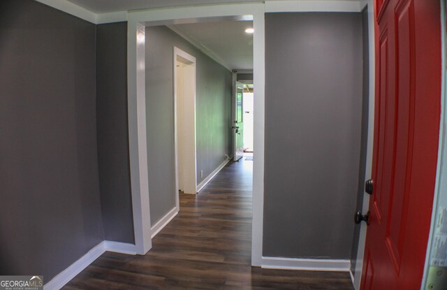1812 Barnesville Hwy, Thomaston, GA 30286 - corridor with dark wood-style floors, baseboards, and ornamental molding