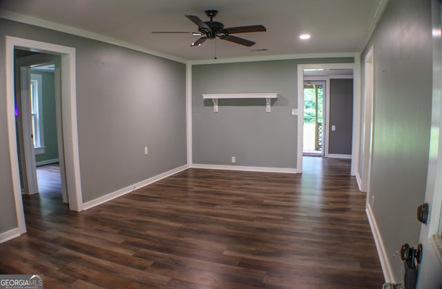 1812 Barnesville Hwy, Thomaston, GA 30286 - unfurnished room with ceiling fan, recessed lighting, dark wood-style flooring, baseboards, and ornamental molding