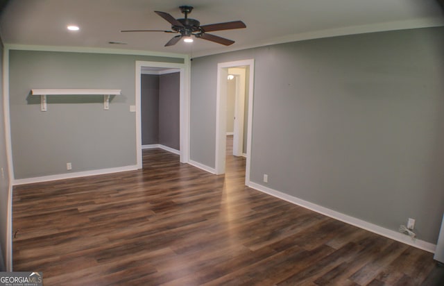 1812 Barnesville Hwy, Thomaston, GA 30286 - empty room featuring a ceiling fan, recessed lighting, dark wood-type flooring, baseboards, and ornamental molding