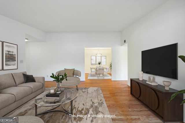 living room with light wood-type flooring