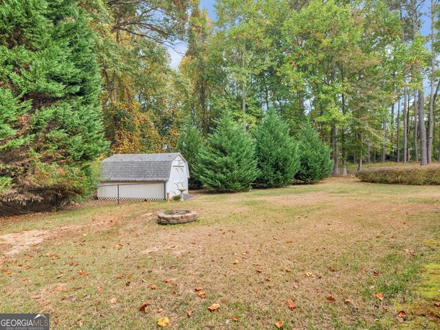 view of yard with a shed