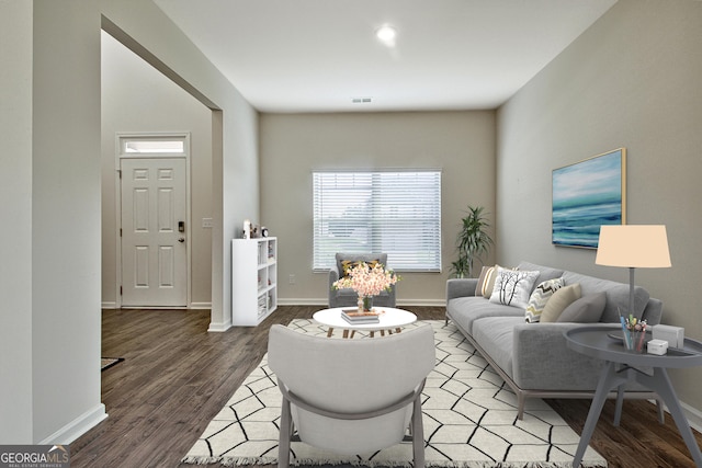 living room featuring dark hardwood / wood-style flooring