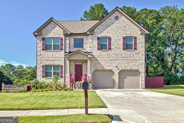 view of front of house featuring a garage and a front yard