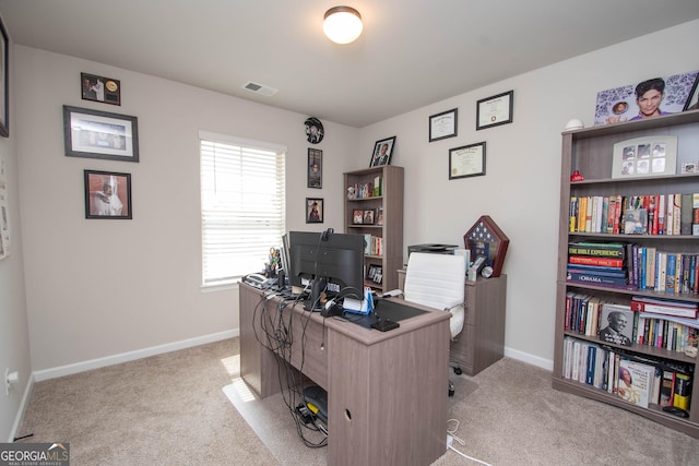 view of carpeted home office