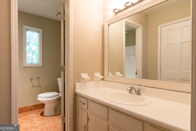 bathroom with vanity, tile patterned floors, and toilet